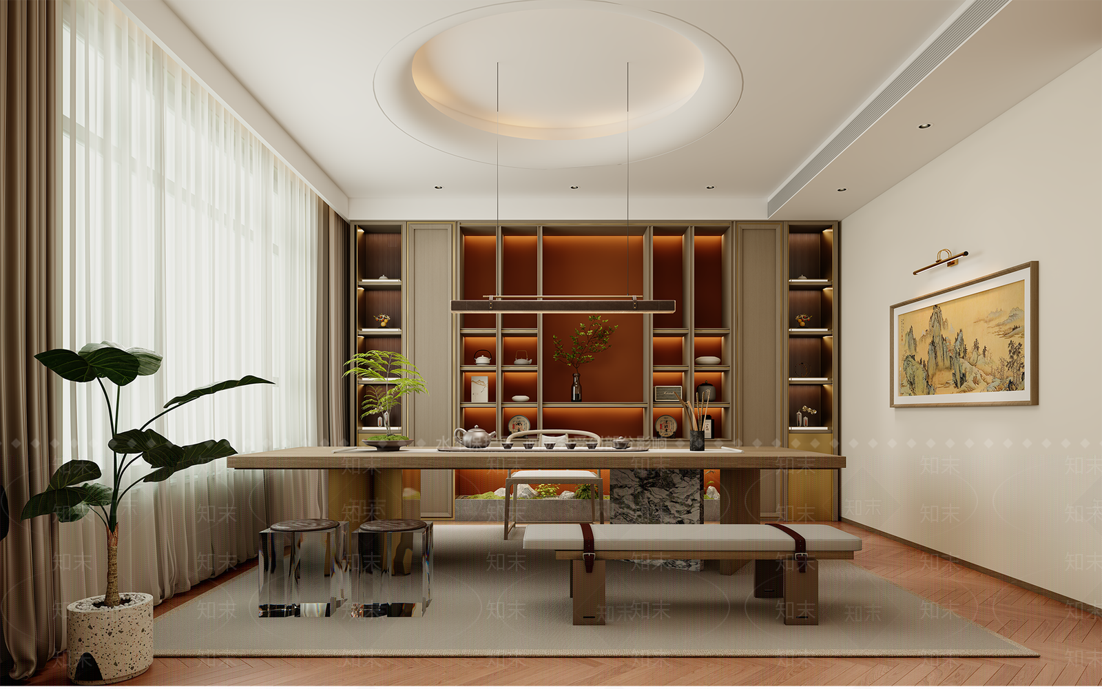 现代原木茶室3D模型下载【ID:1192756724】