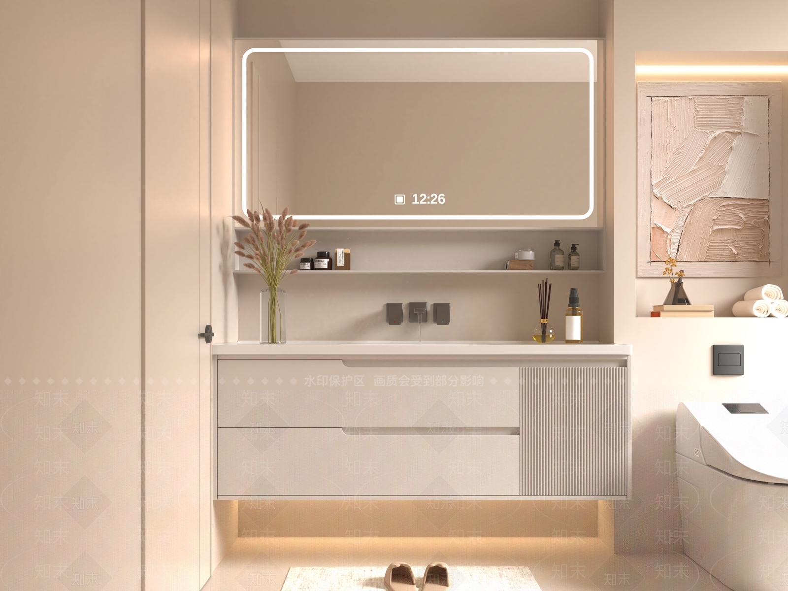 现代奶油卫生间3D模型下载【ID:1192758248】