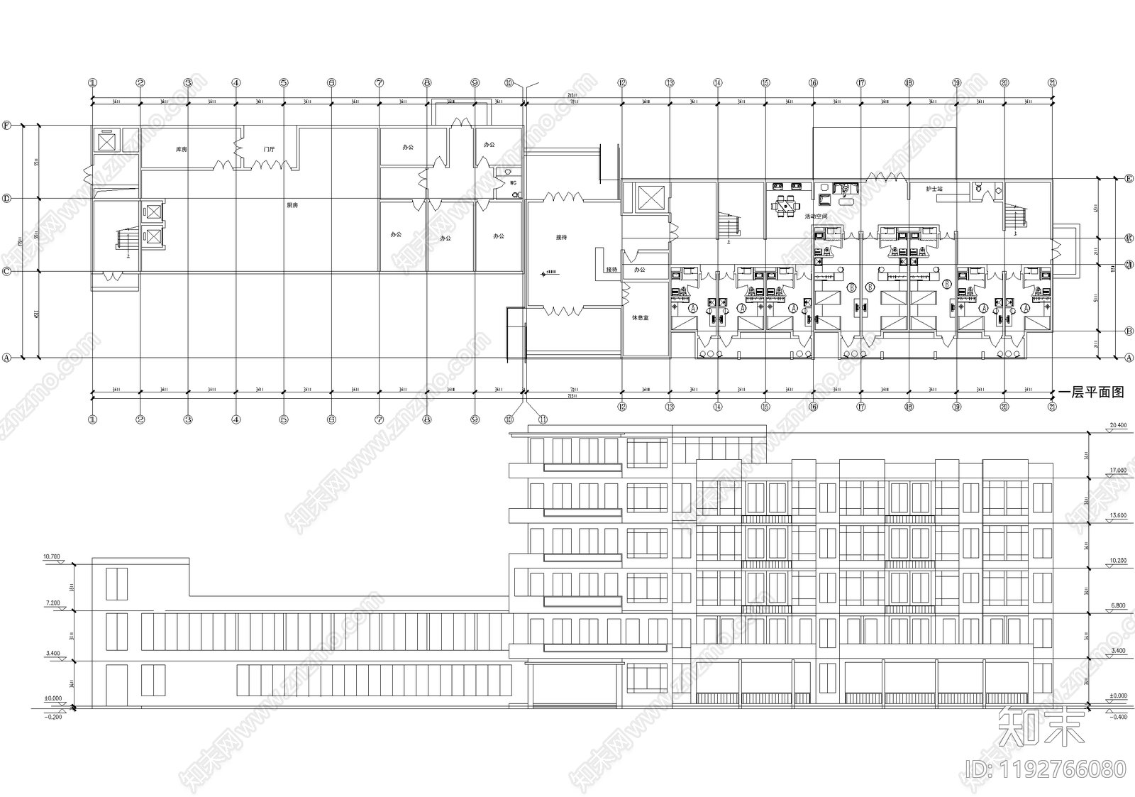 养老院cad施工图下载【ID:1192766080】