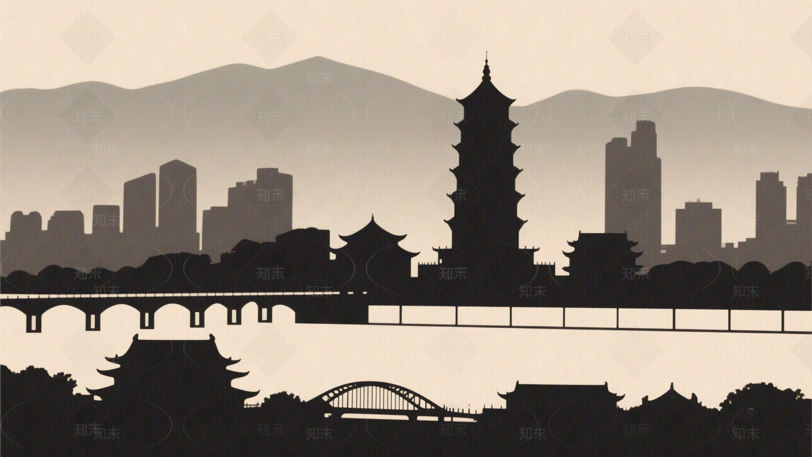 现代城市剪影贴图下载【ID:1192770140】