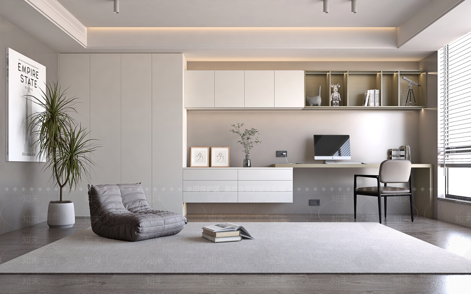 现代奶油书房3D模型下载【ID:1192772436】