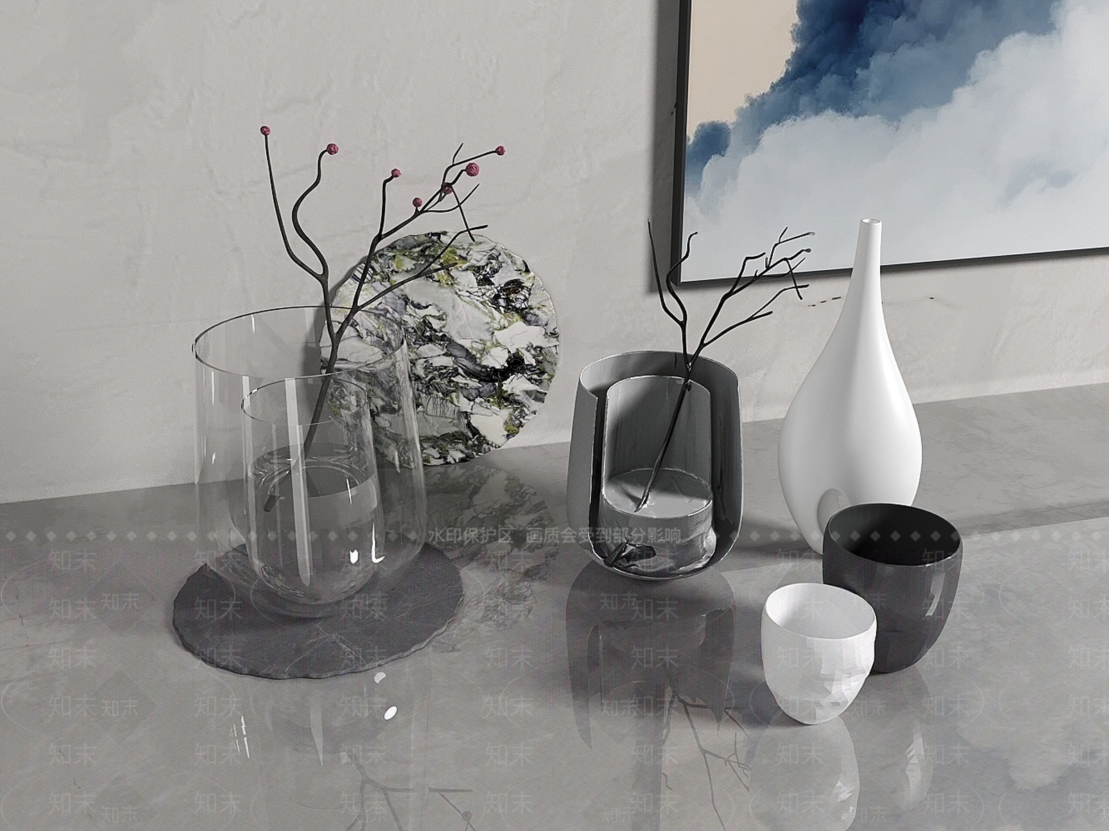 现代侘寂摆件组合3D模型下载【ID:1192773008】
