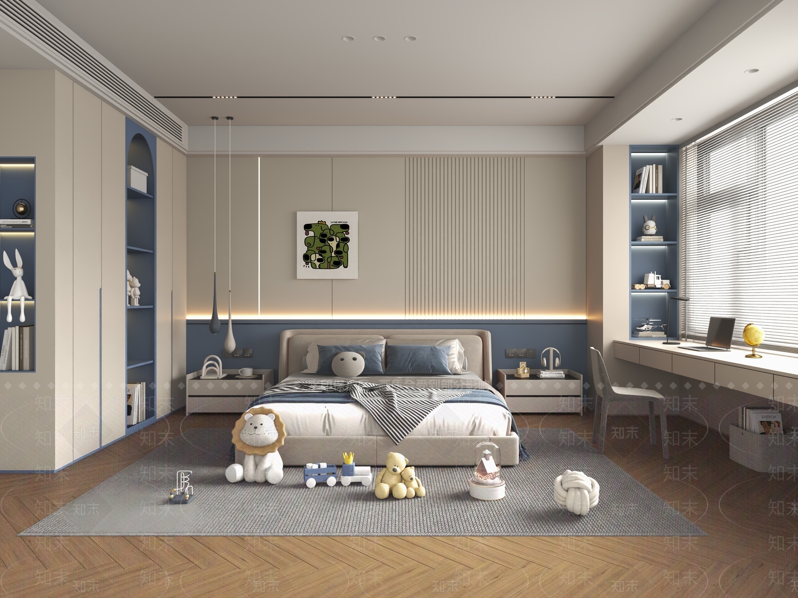 现代奶油男孩房3D模型下载【ID:1192776103】