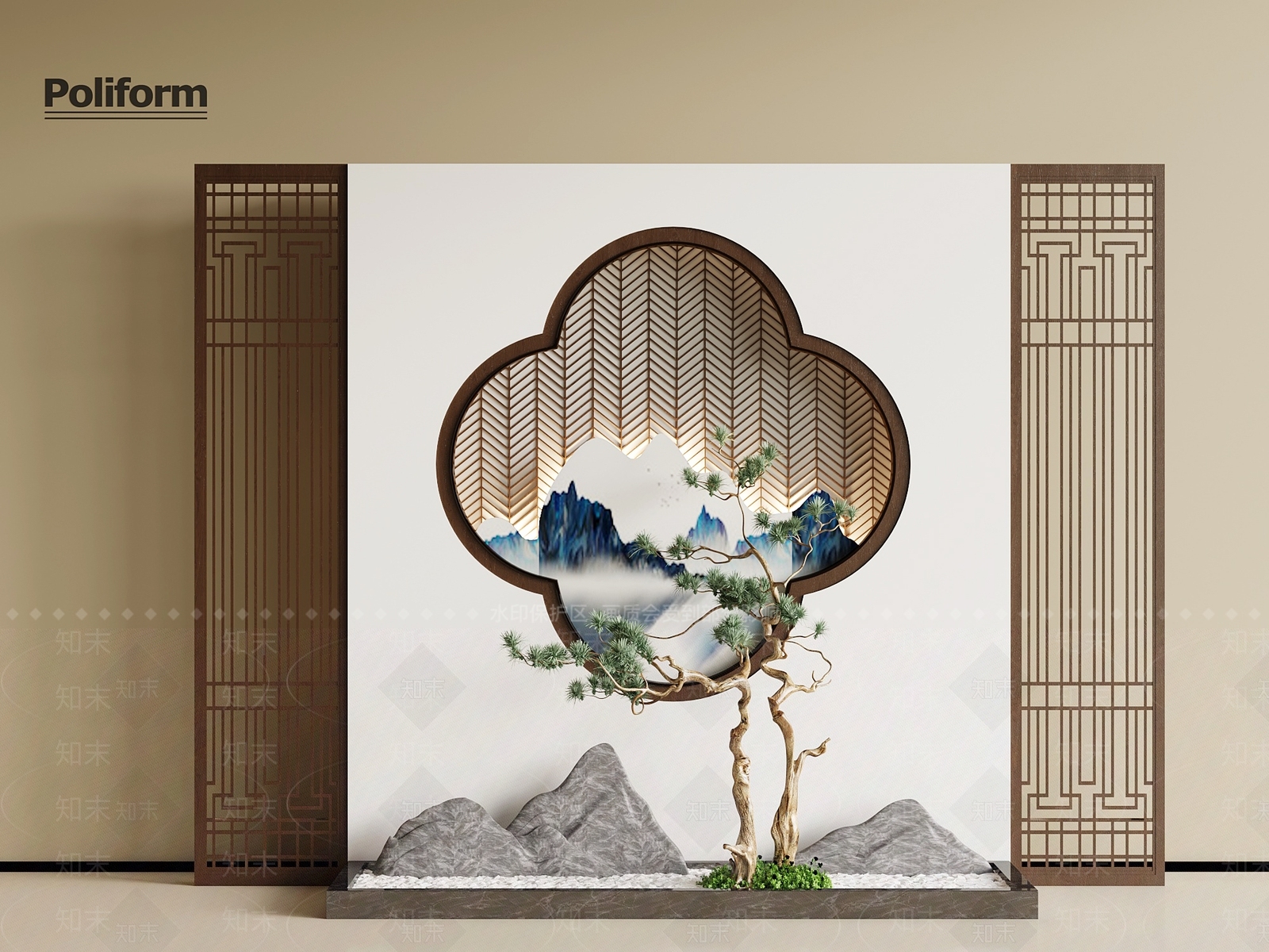 新中式住宅景观3D模型下载【ID:1192778041】