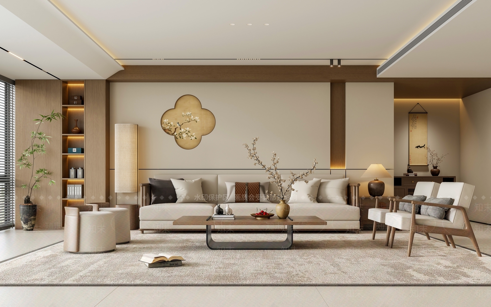 简欧新中式家居客厅3D模型下载【ID:1192778002】