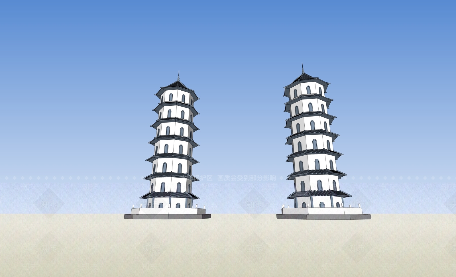 中式新中式古建筑SU模型下载【ID:1192780018】