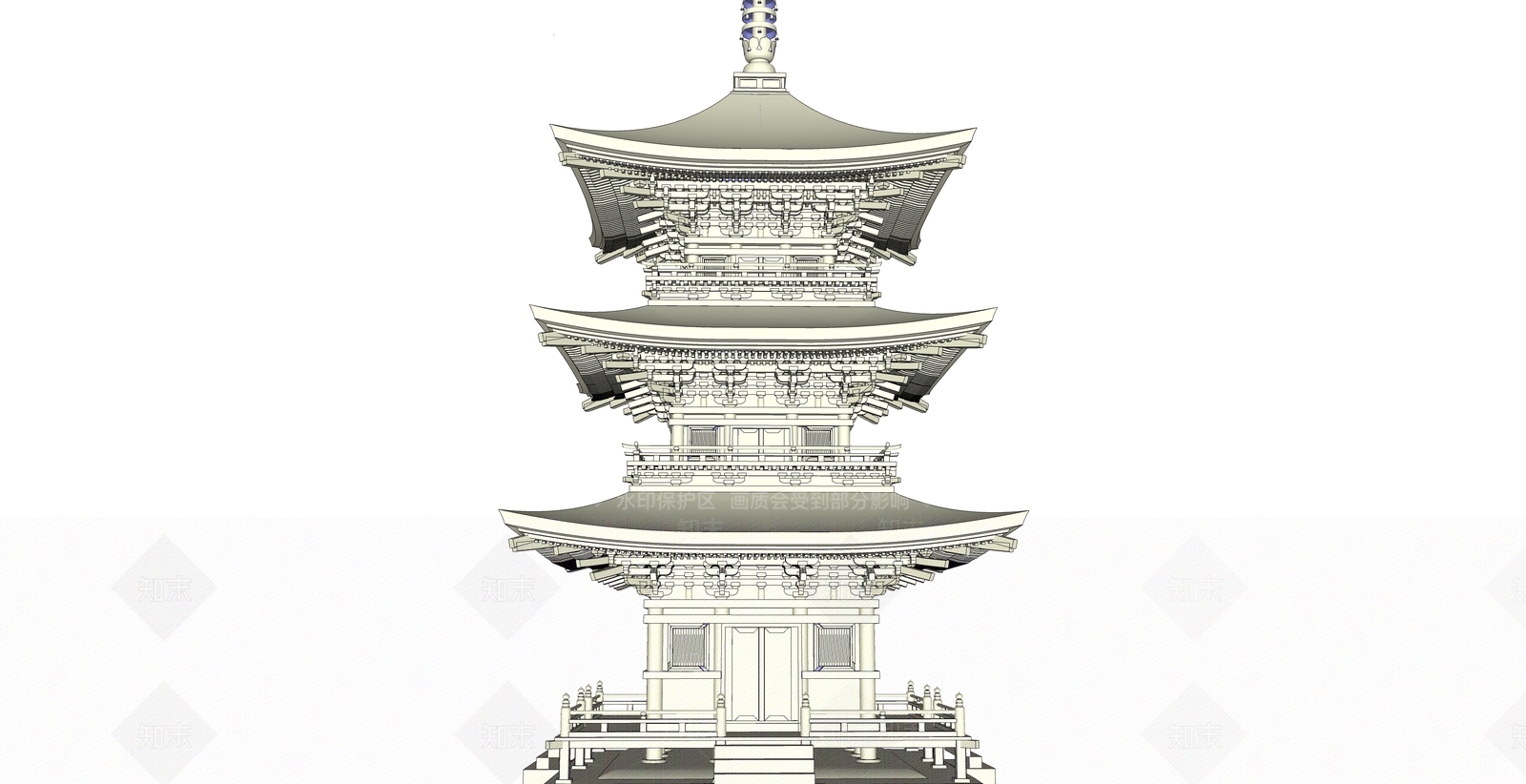 新中式中式寺庙建筑SU模型下载【ID:1192780732】