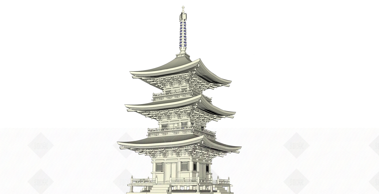 新中式中式寺庙建筑SU模型下载【ID:1192780732】