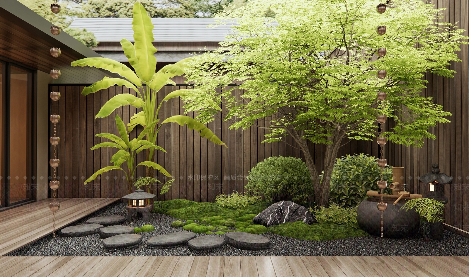 新中式日式室内景观SU模型下载【ID:1192785935】