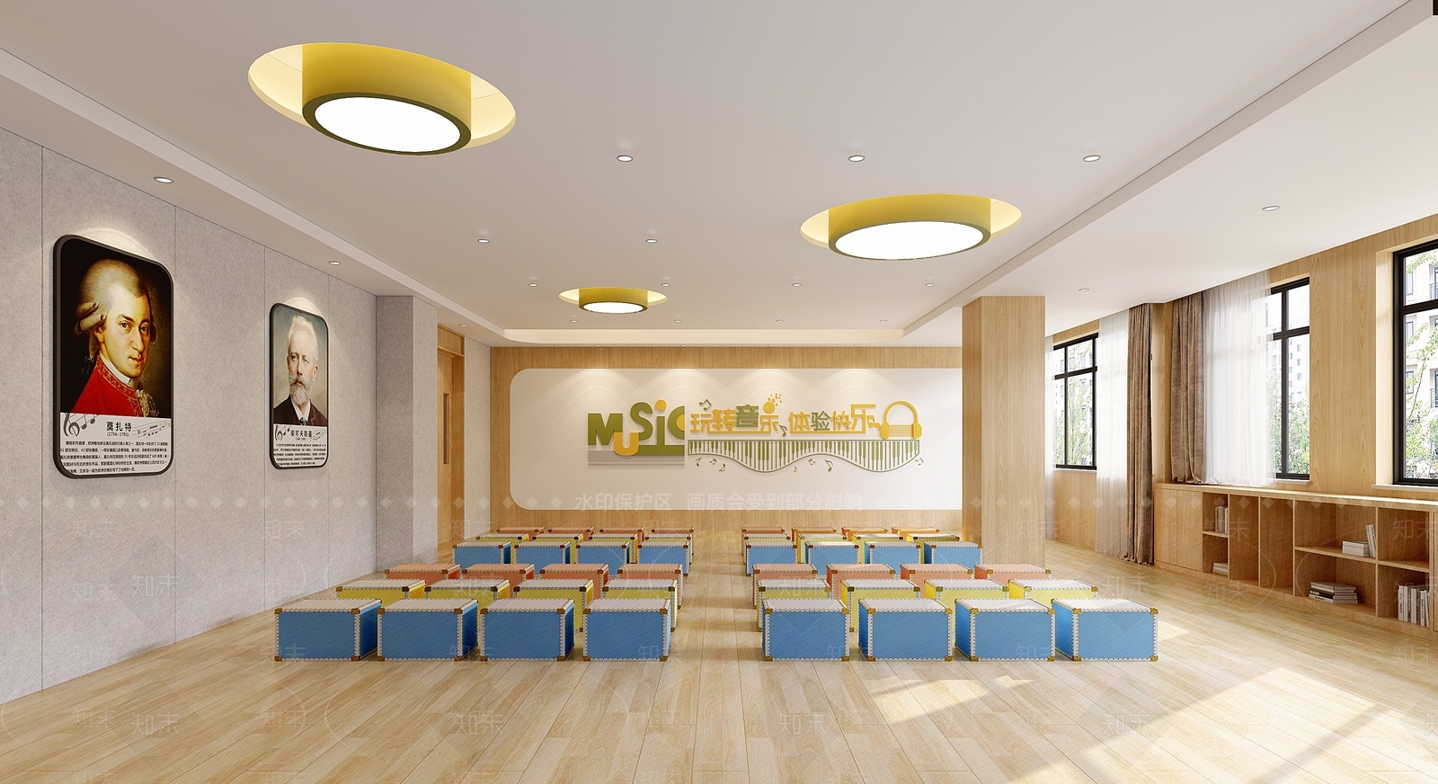 现代原木教室3D模型下载【ID:1192788788】