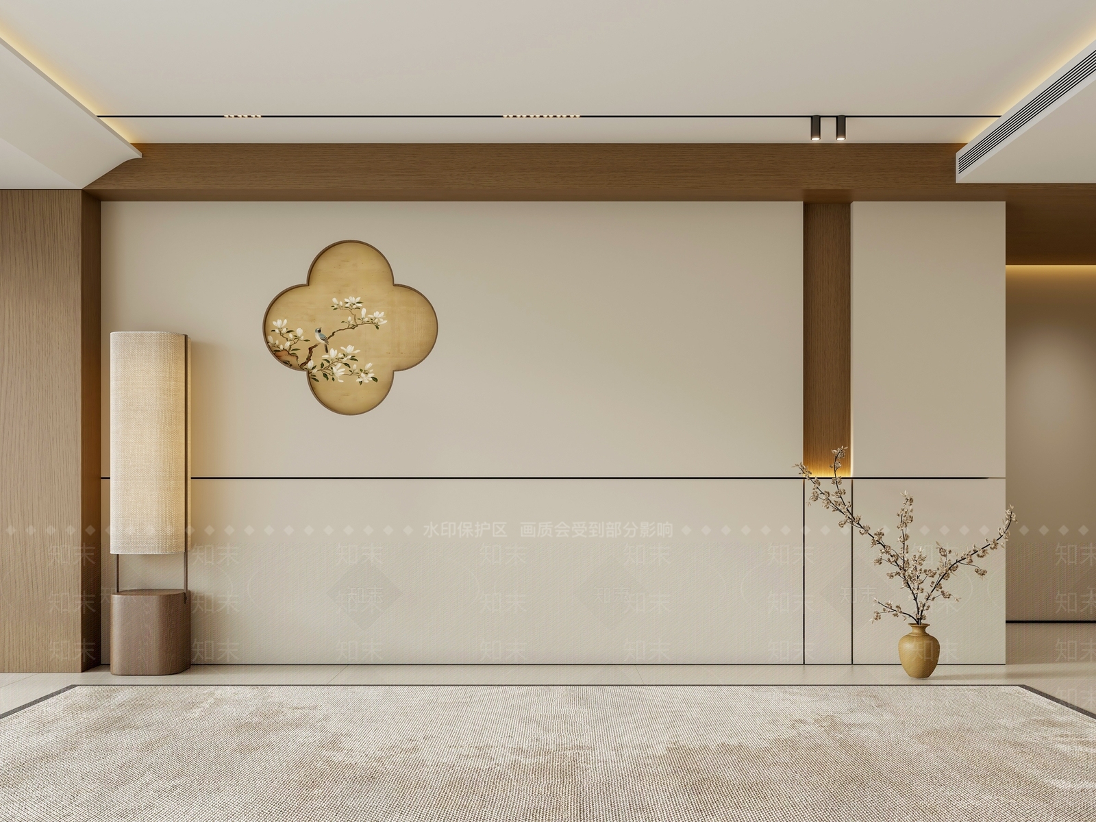 禅意新中式沙发背景墙3D模型下载【ID:1192789044】