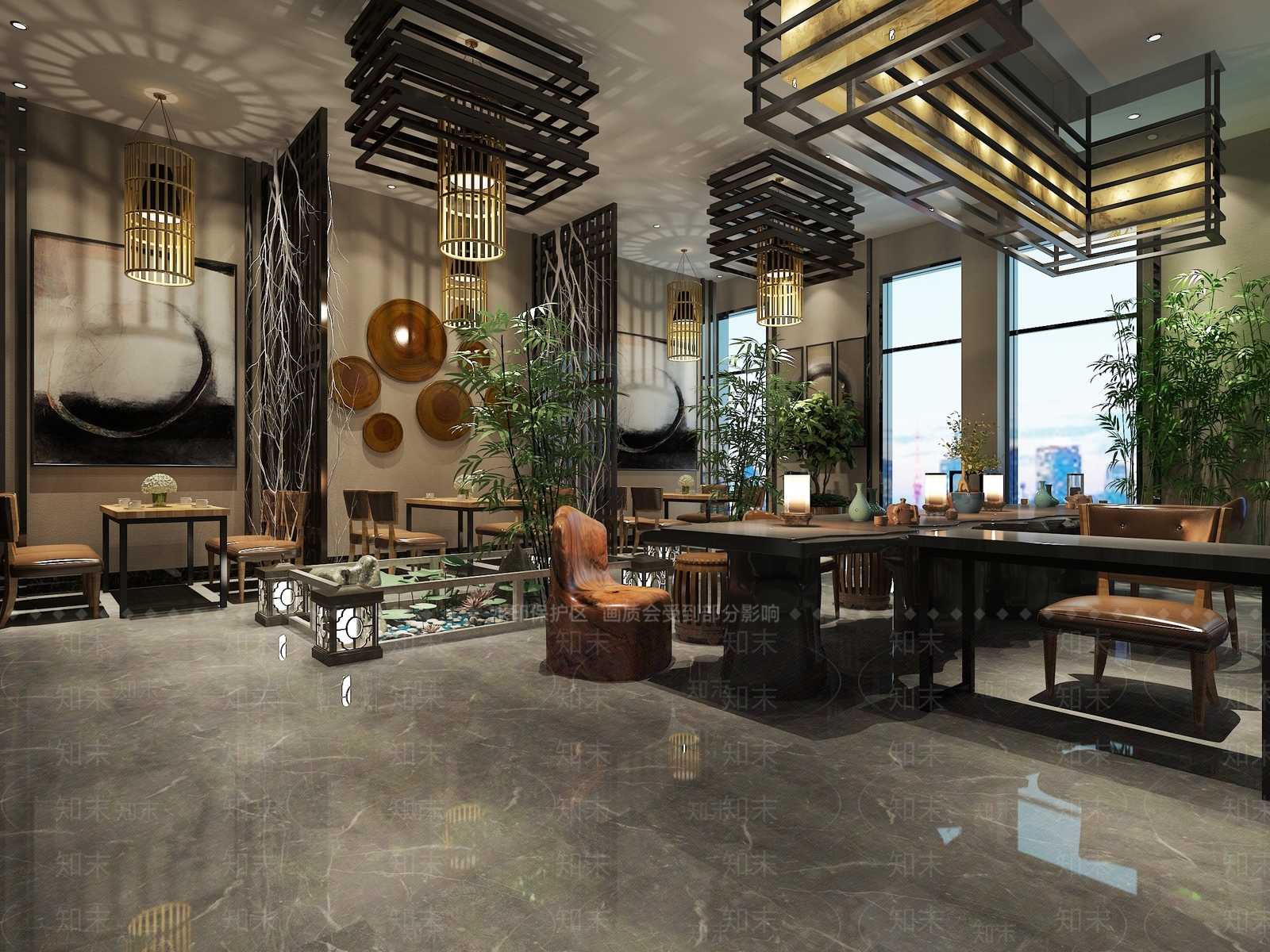 新中式中式中餐厅3D模型下载【ID:1192790355】