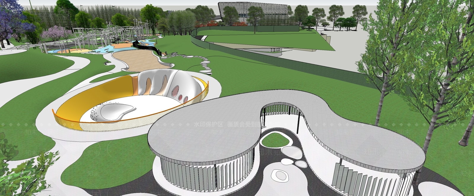 现代景观公园SU模型下载【ID:1192790431】