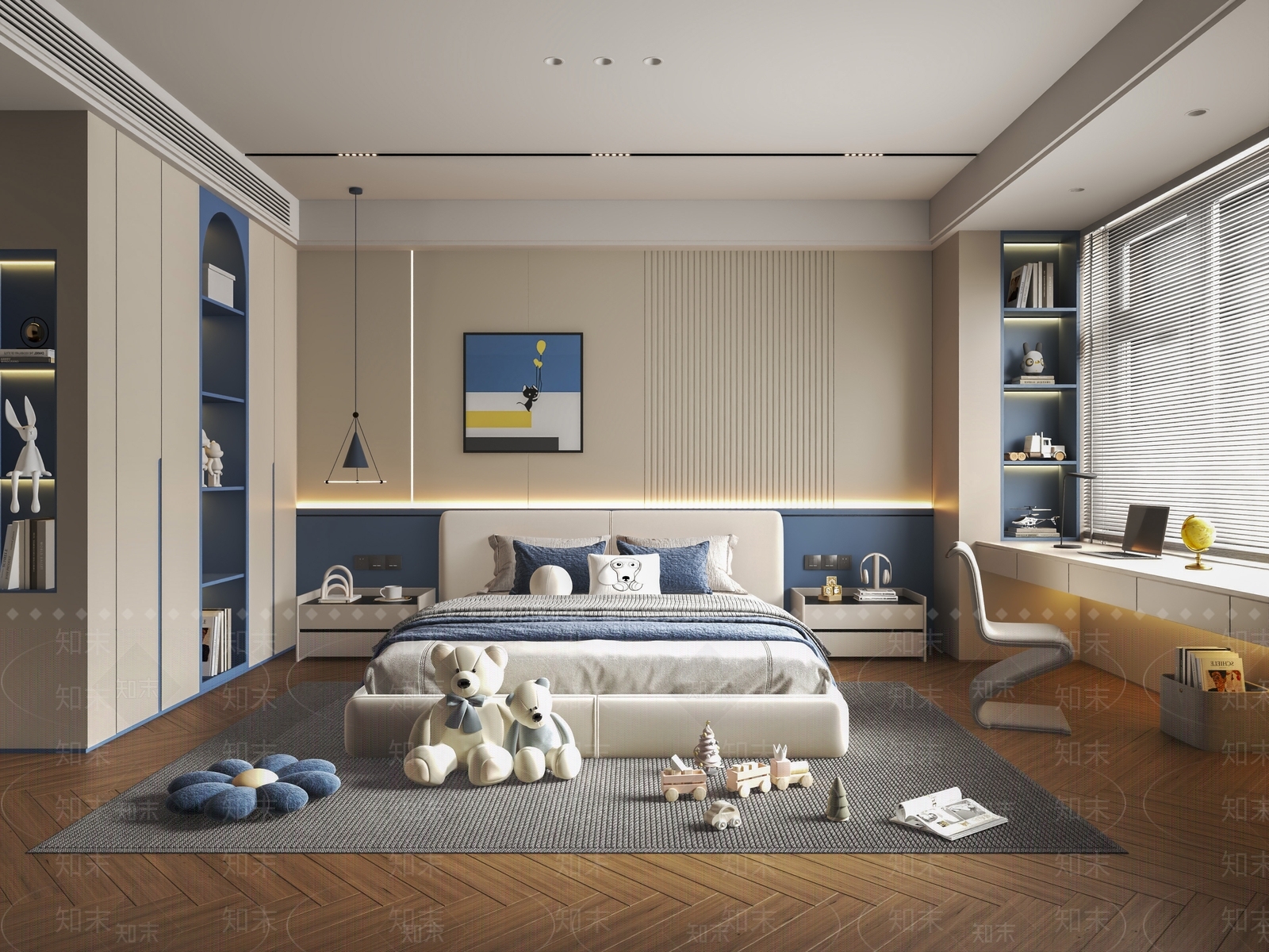 现代奶油男孩房3D模型下载【ID:1192790954】