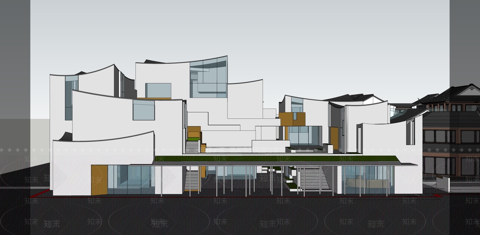 简约现代展览馆建筑SU模型下载【ID:1192792269】