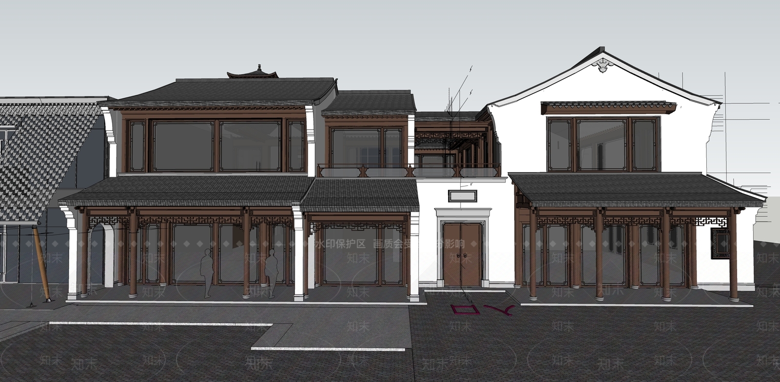 简约轻奢餐饮建筑SU模型下载【ID:1192793971】