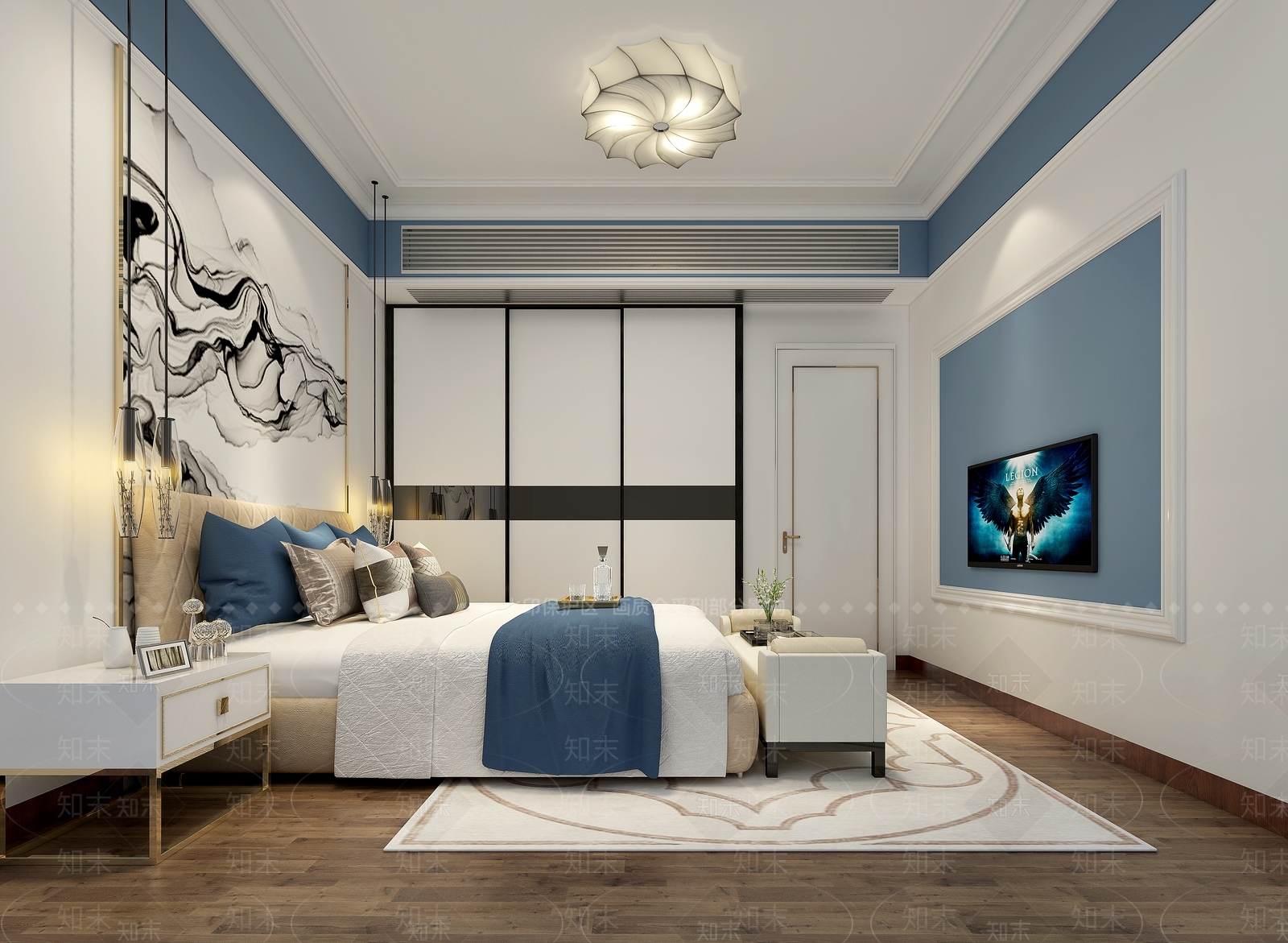 现代新中式家居卧室3D模型下载【ID:1192795099】