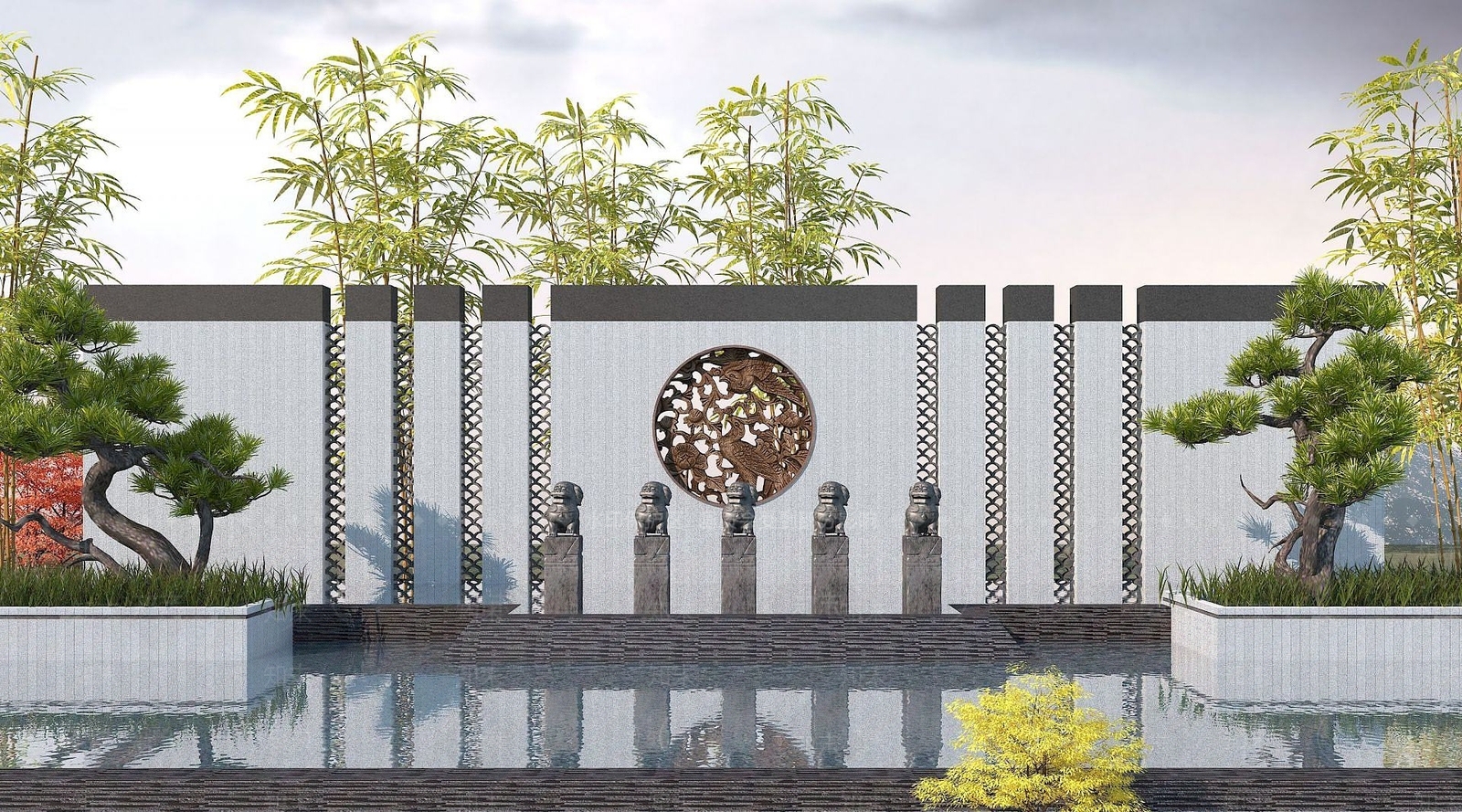 新中式景墙3D模型下载【ID:1192795387】