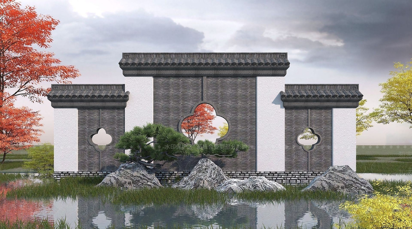 中式景墙3D模型下载【ID:1192796367】