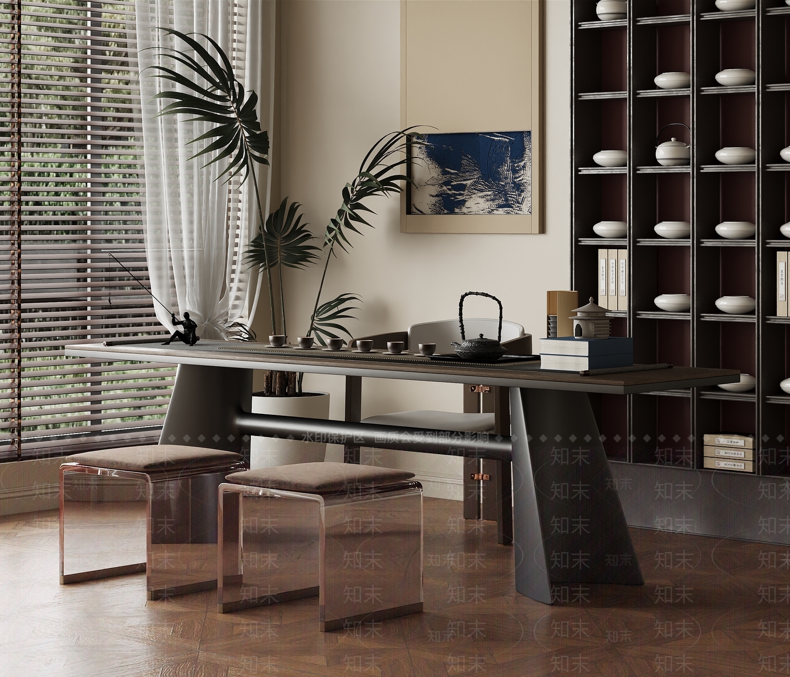 新中式茶室SU模型下载【ID:1192800457】