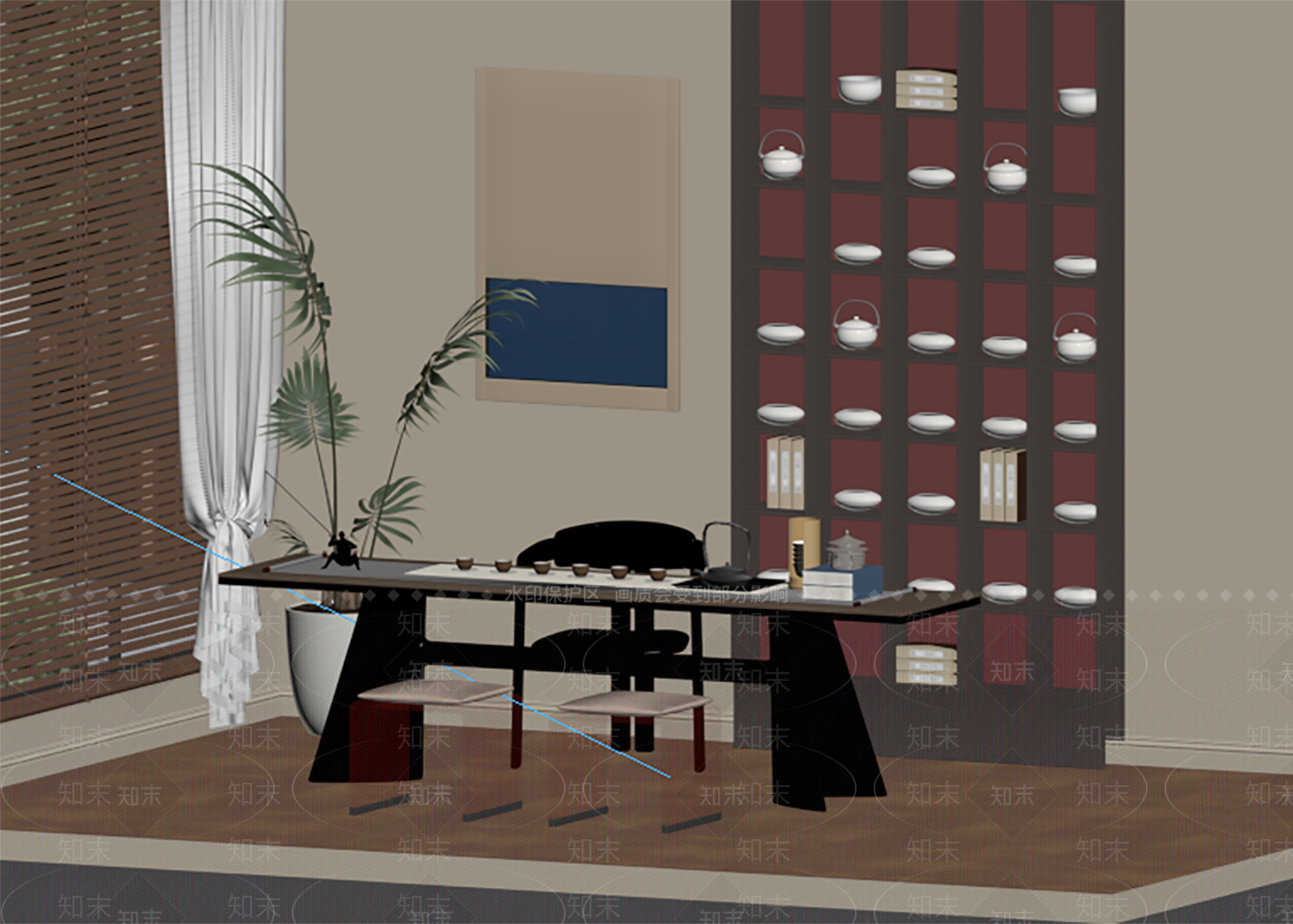 新中式茶室SU模型下载【ID:1192800457】