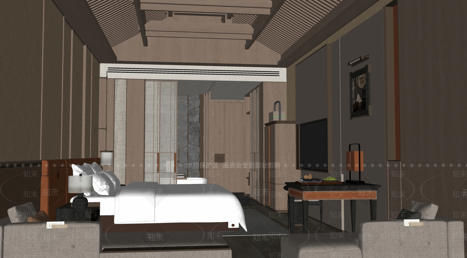现代新中式酒店客房SU模型下载【ID:1192820732】