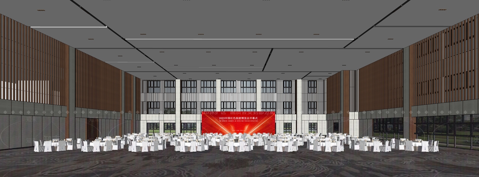 现代新中式宴会厅SU模型下载【ID:1192844178】