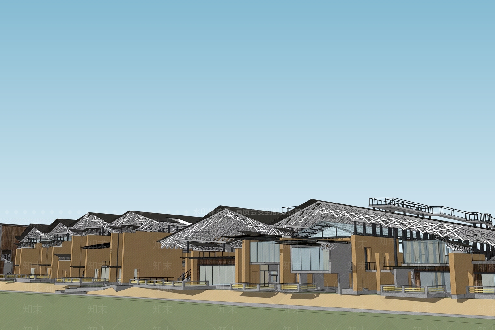 新中式风格建筑SU模型下载【ID:1192832301】