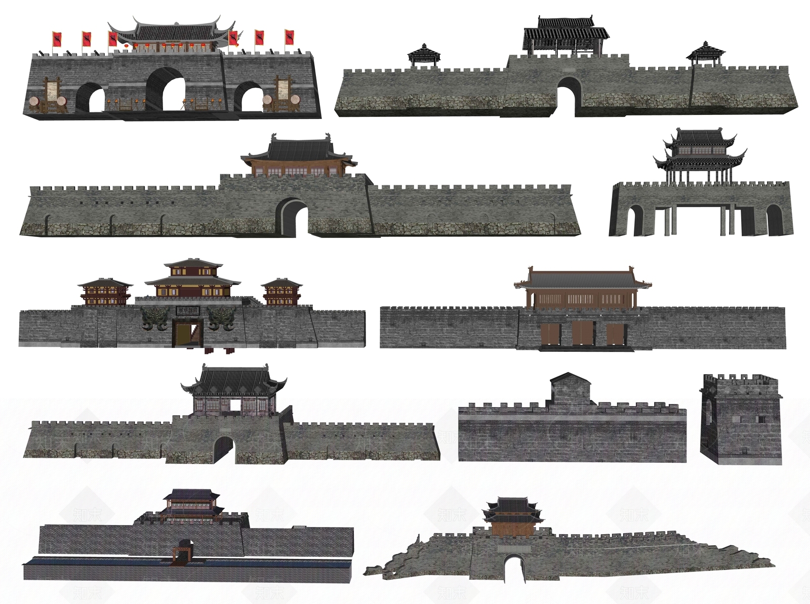 中式城门楼子SU模型下载【ID:1192838026】