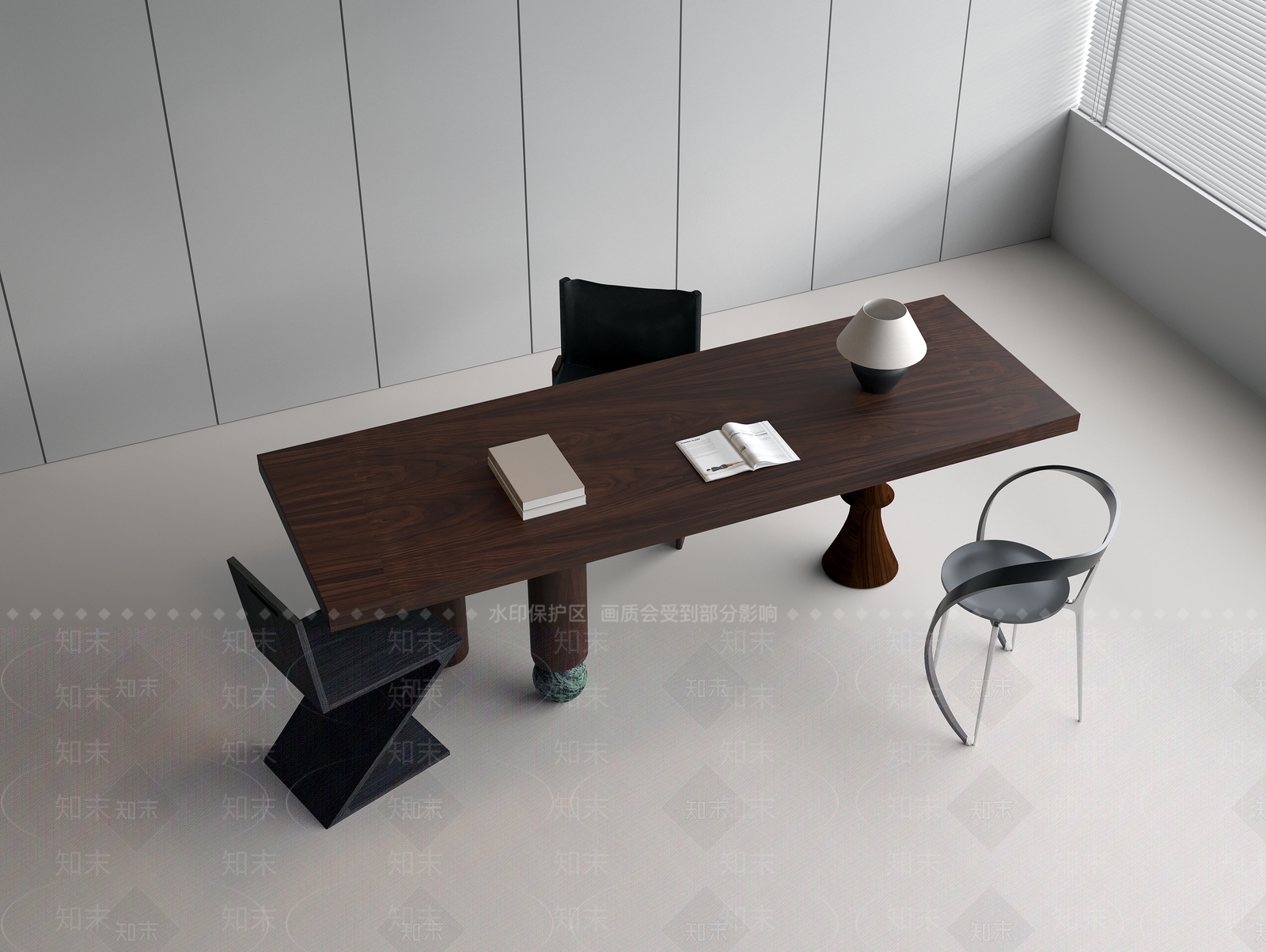 现代新中式书桌椅3D模型下载【ID:1192838161】