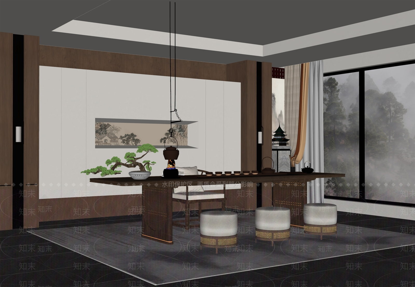 新中式茶室SU模型下载【ID:1192838110】