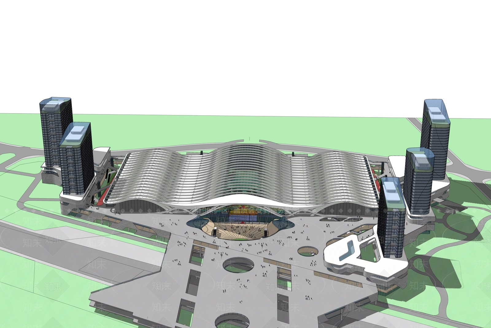 现代展览馆建筑SU模型下载【ID:1192839302】