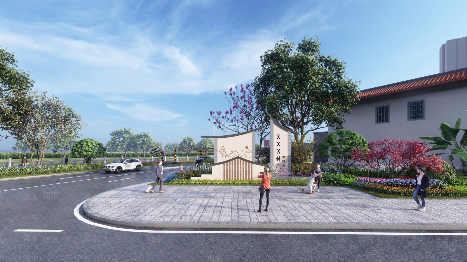 现代新中式入口大门SU模型下载【ID:1192842375】