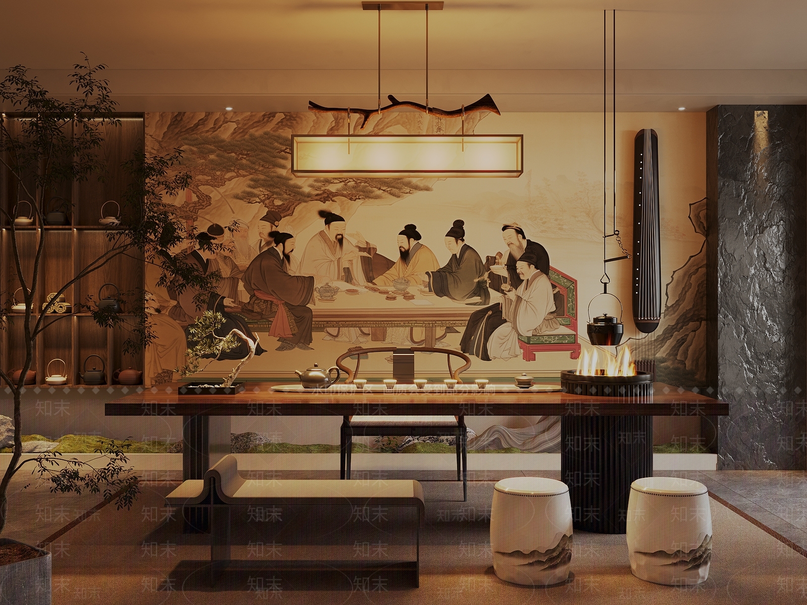 新中式禅意茶室SU模型下载【ID:1192847334】