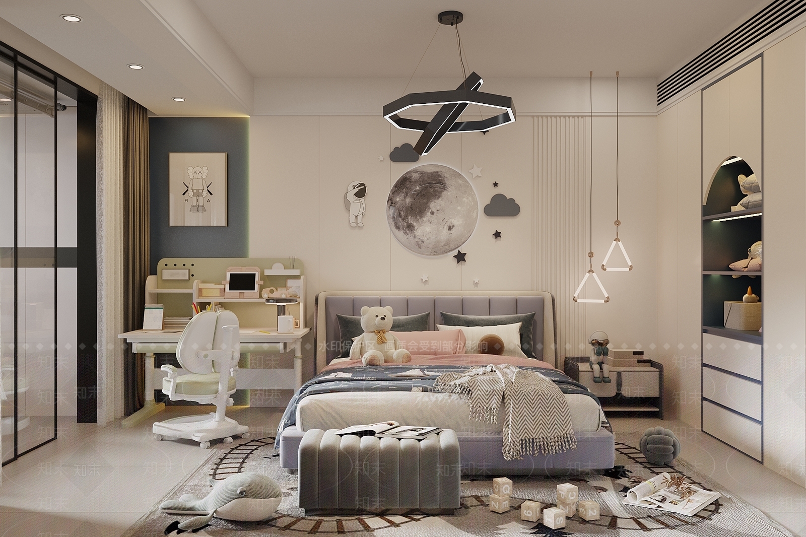 现代奶油通用儿童房3D模型下载【ID:1192850048】