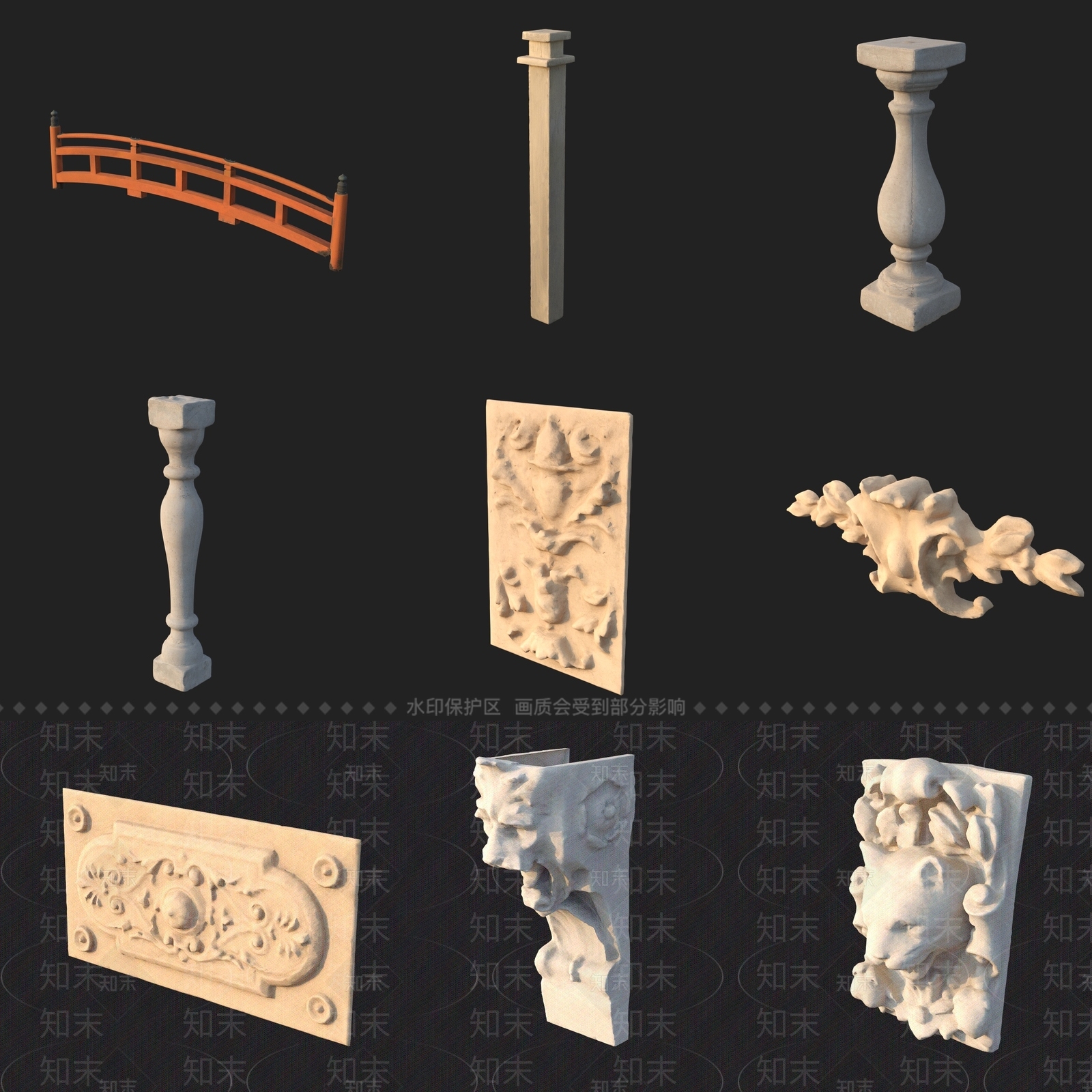 中式柱子3D模型下载【ID:1192847181】