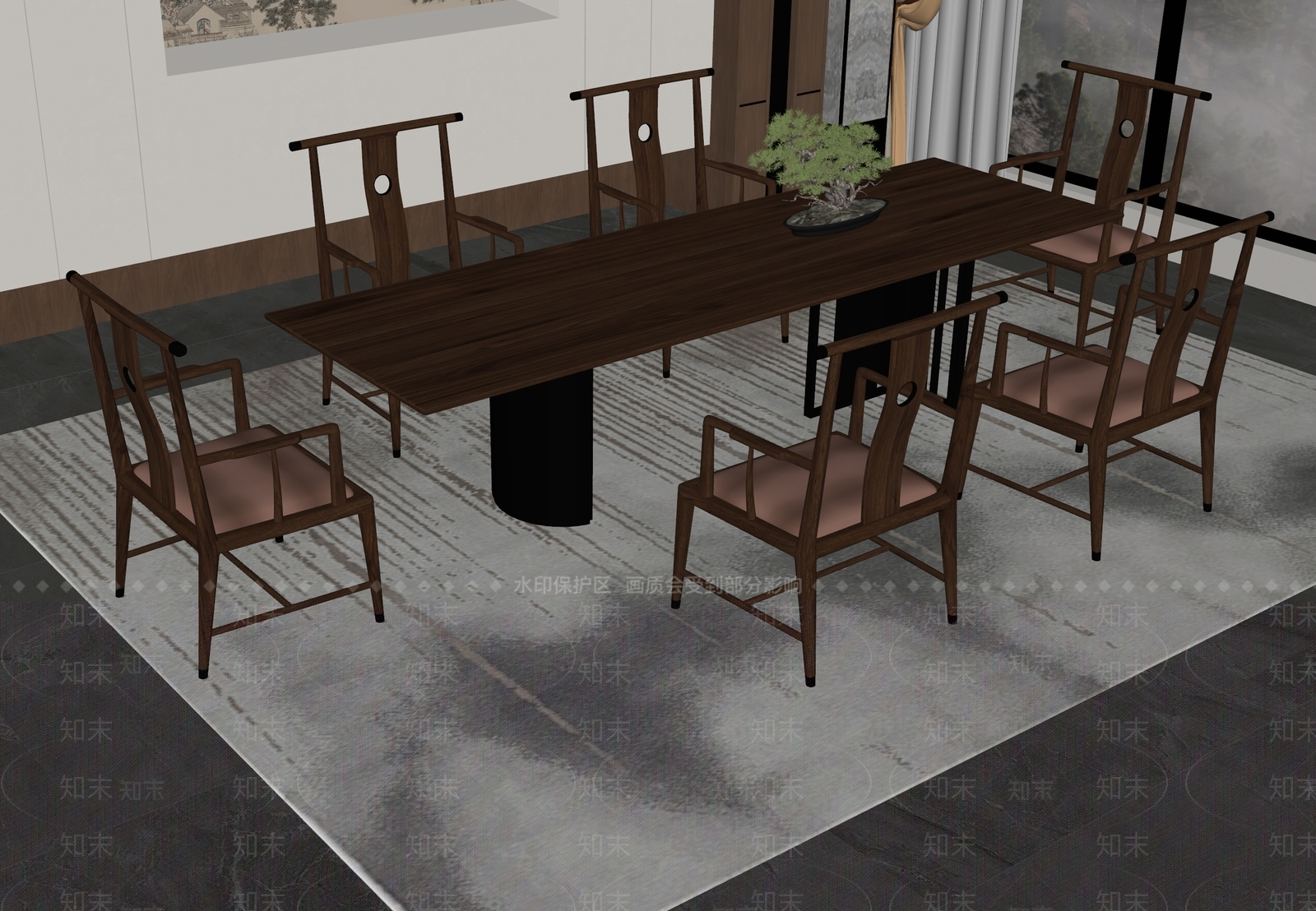 新中式餐桌椅SU模型下载【ID:1192847884】