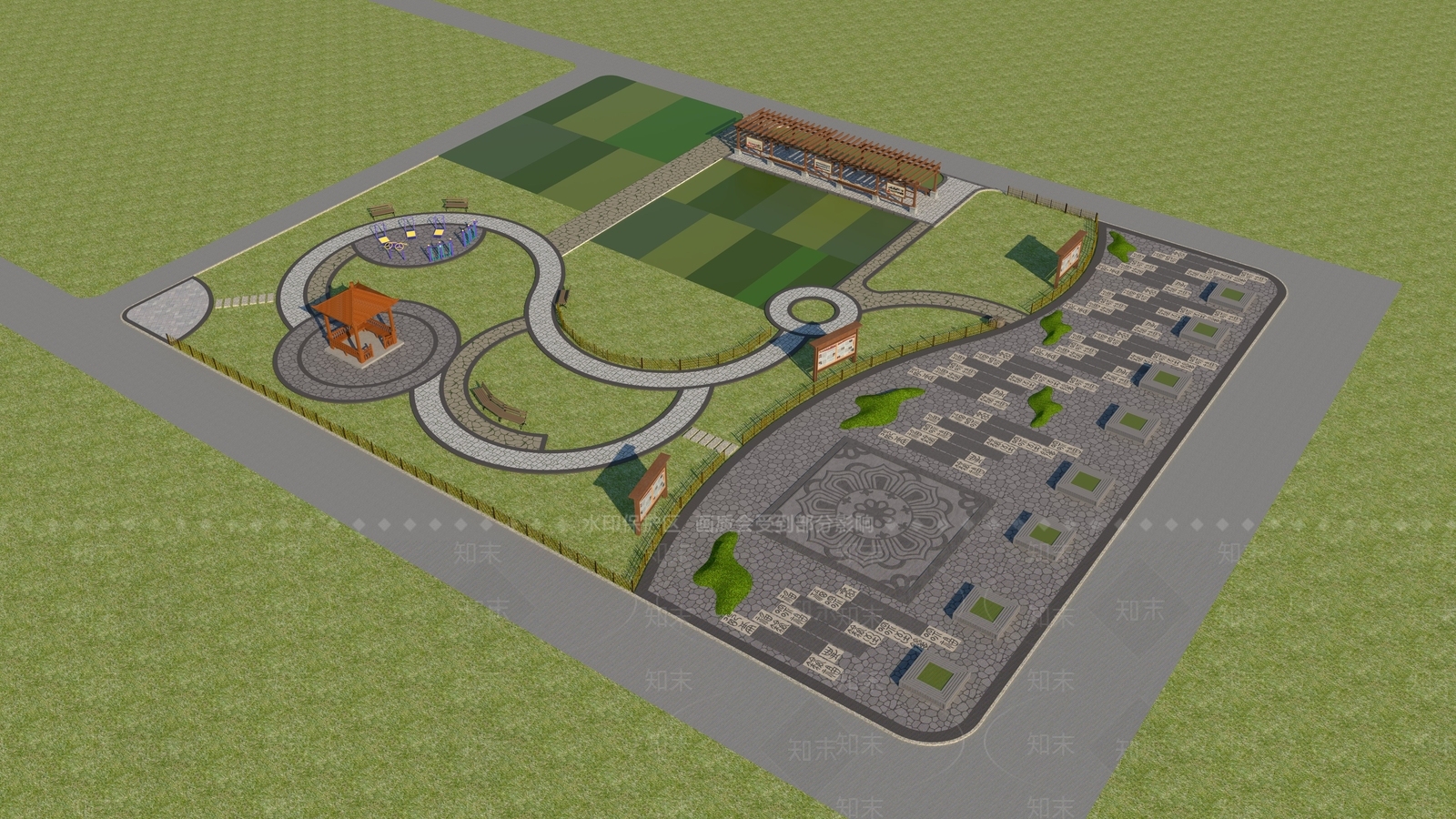 新中式中式广场景观3D模型下载【ID:1192849116】