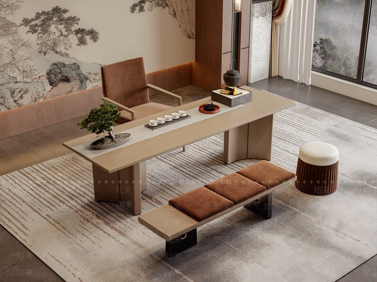 新中式茶桌椅SU模型下载【ID:1192850751】