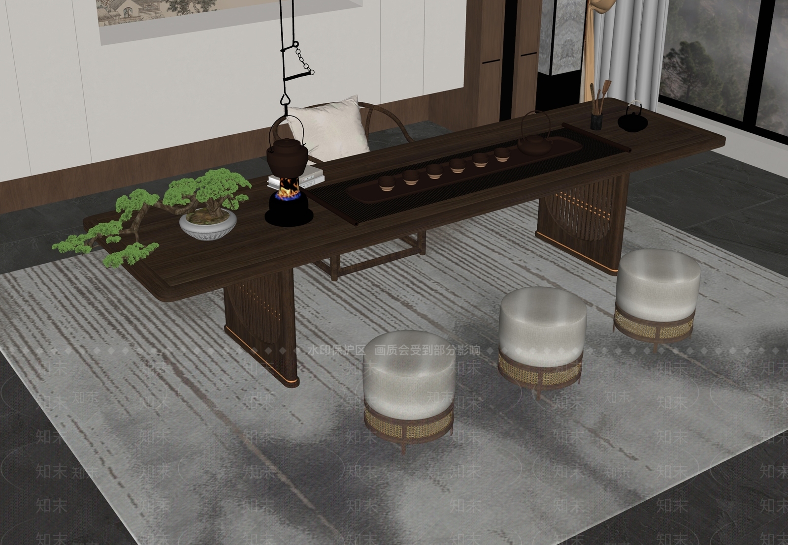 新中式茶桌椅SU模型下载【ID:1192850907】