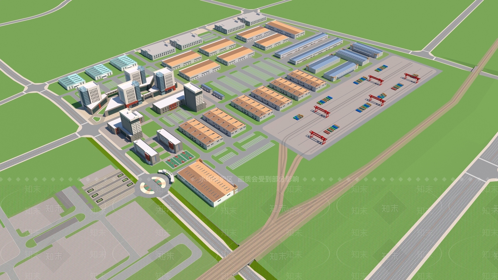 现代鸟瞰规划3D模型下载【ID:1192852503】