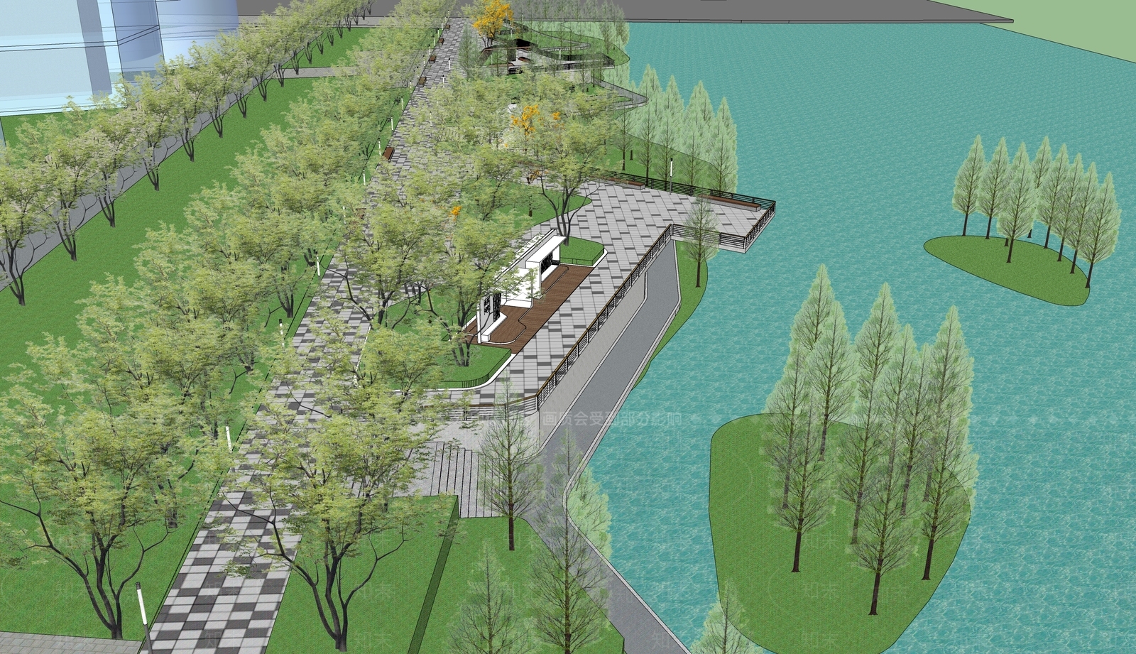 现代滨水景观SU模型下载【ID:1192853357】