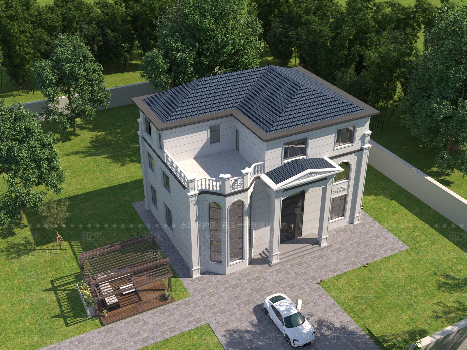 简欧欧式别墅外观3D模型下载【ID:1192859326】