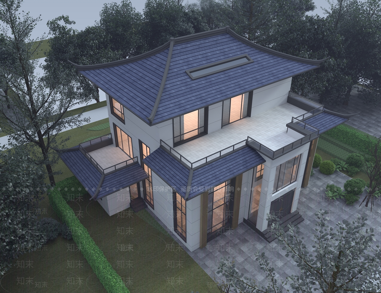 现代新中式别墅外观3D模型下载【ID:1192862371】