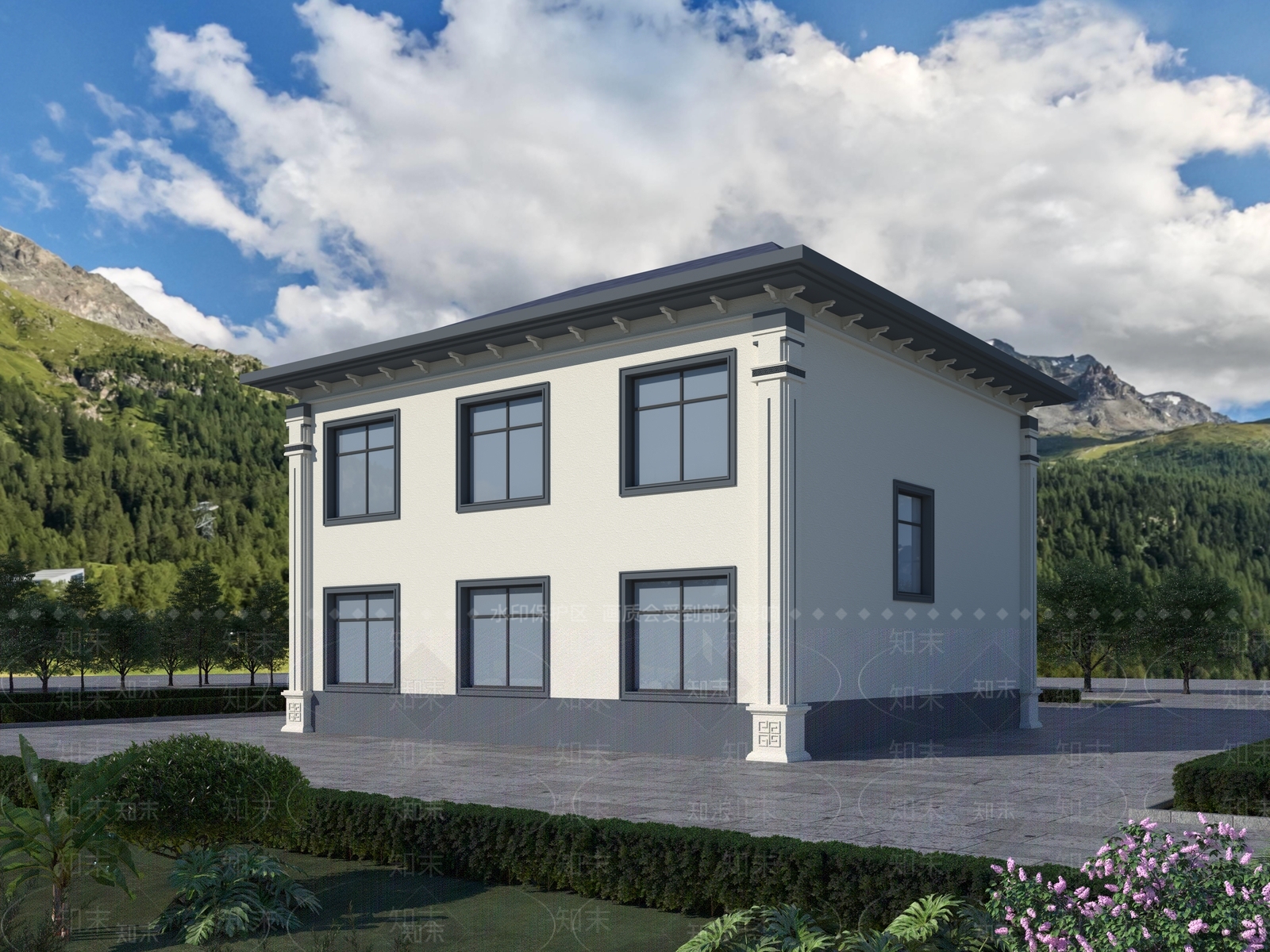 现代新中式别墅外观3D模型下载【ID:1192861102】