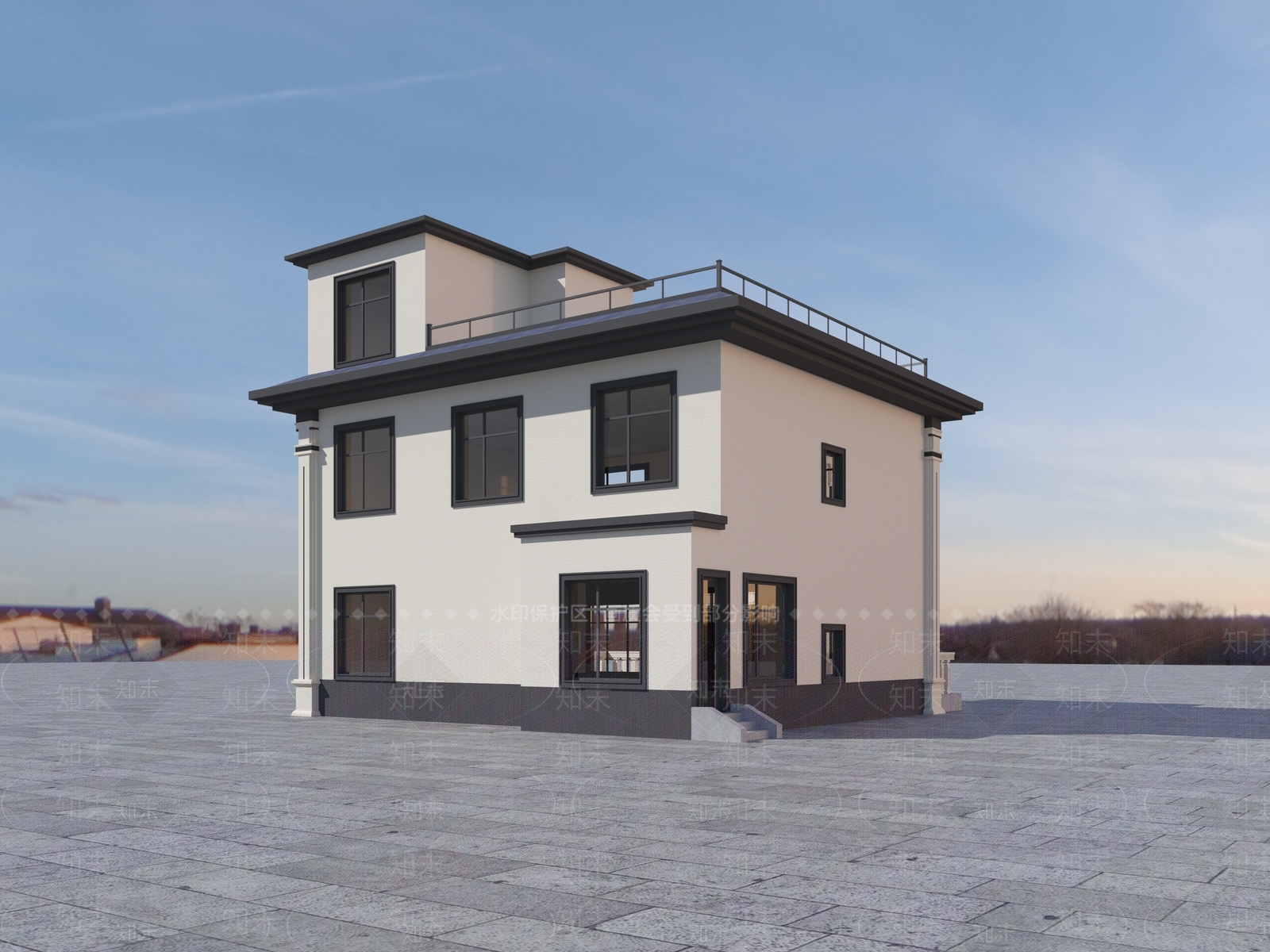 现代新中式别墅外观3D模型下载【ID:1192861414】