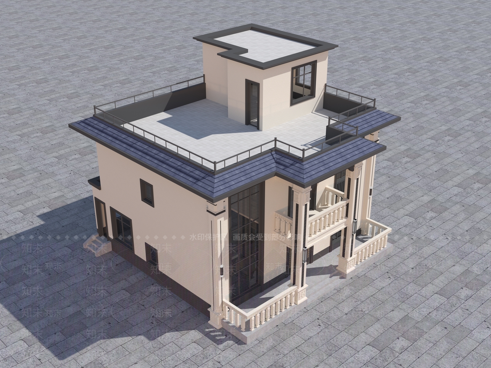 现代新中式别墅外观3D模型下载【ID:1192861414】