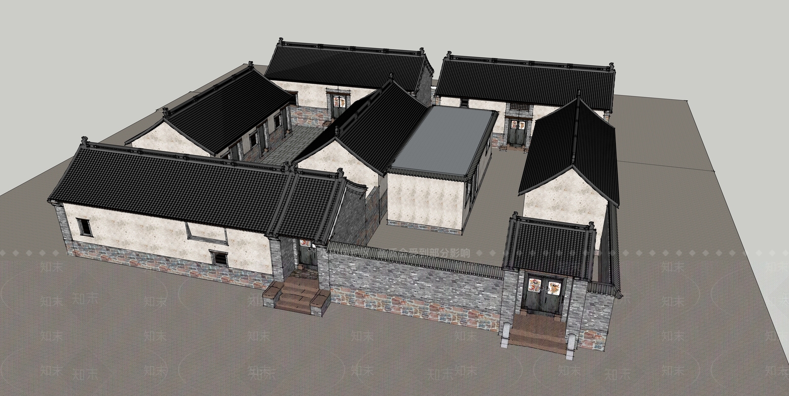 中式新中式古建筑SU模型下载【ID:1192867537】