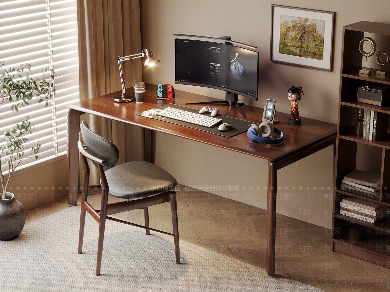 中古复古书桌椅3D模型下载【ID:1192876796】