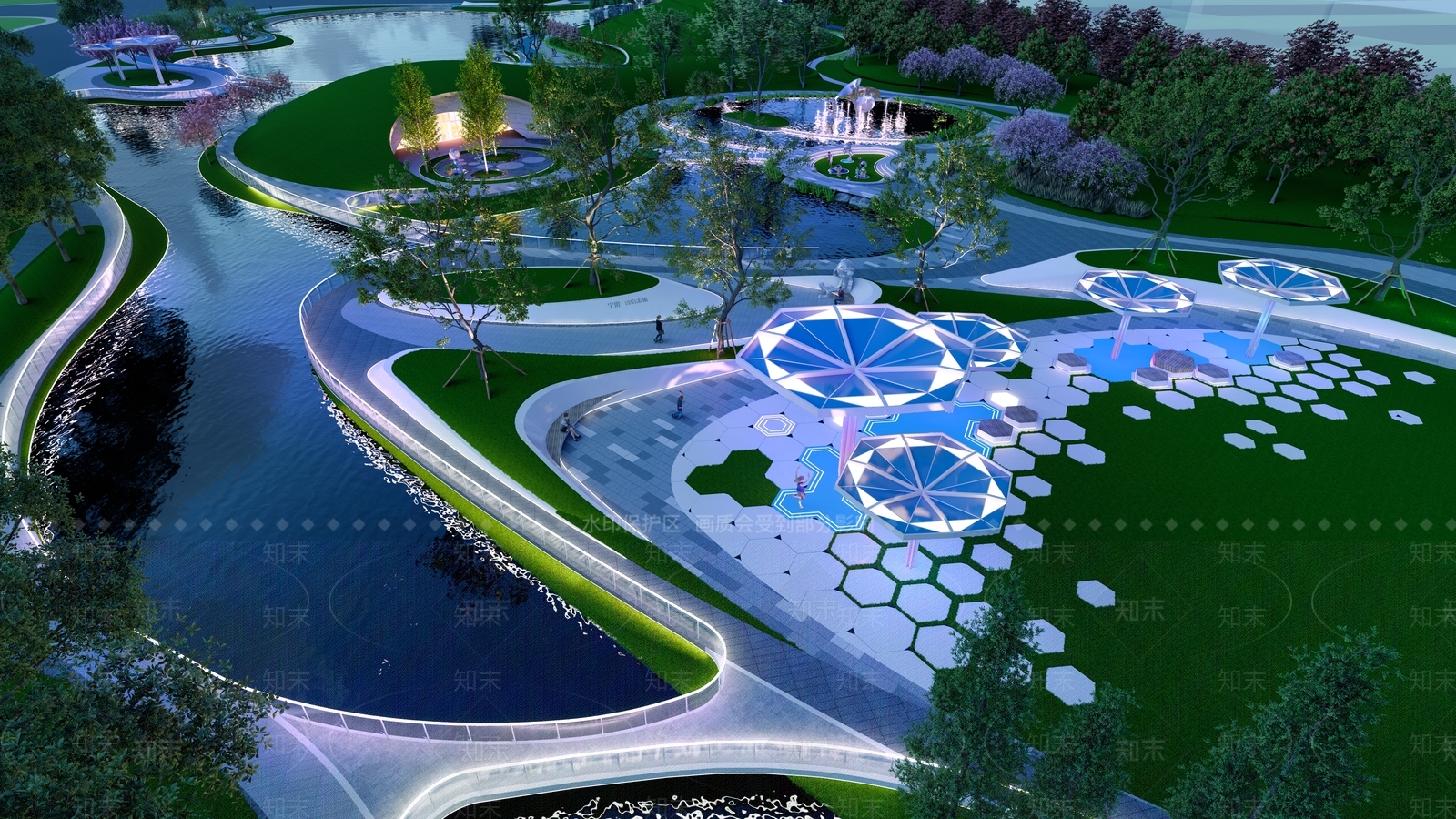 现代简约景观公园SU模型下载【ID:1192877605】